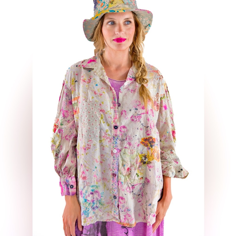OOAK Magnolia Pearl Floral Piecewise Cotton Appliquéd Workshirt